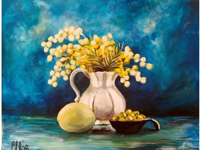 Картина "Натюрморт с букетом мимоз"