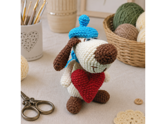 Мила собачка із сердечком, романтичний подарунок Handmade.