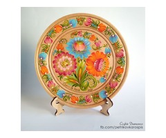 Деревянная тарелка ручной работы, петриковская роспись