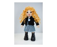 Кукла ручной работы с вьющимися волосами, Тряпичная кукла