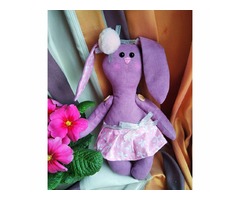 Мягкая игрушка фиолетовый зайчик в юбочке Материал ткань софт и хлопок. Ручная работа.