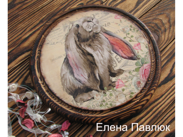 Большая деревянная доска "Пасхальный Кролик", пасхальный подарок