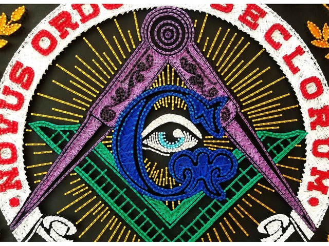 Стринг арт Масонские знаки, Всевидящее око, циркуль и наугольник