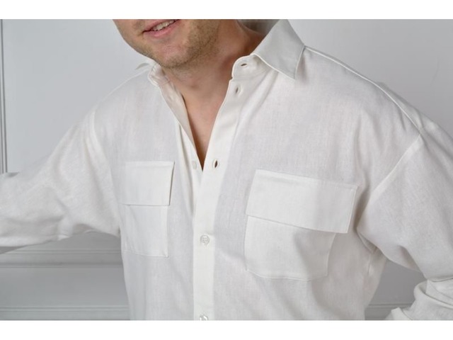 Мужская белая льняная рубашка, мужская рубашка из льна