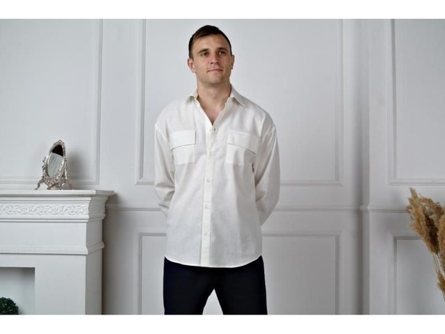 Мужская белая льняная рубашка, мужская рубашка из льна