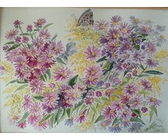 Осіння рапсодія з метеликами - акварель квіти