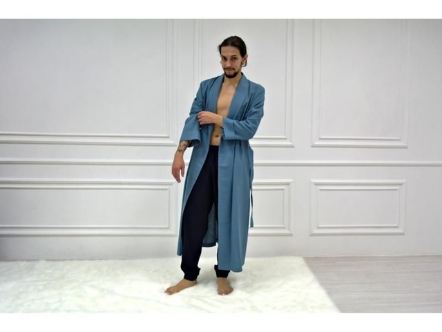 Мужской льняной халат, мужской халат из натурального льна