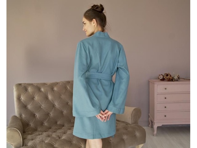 Элегантный халатик из льна, льняной женский халат, халат кимоно