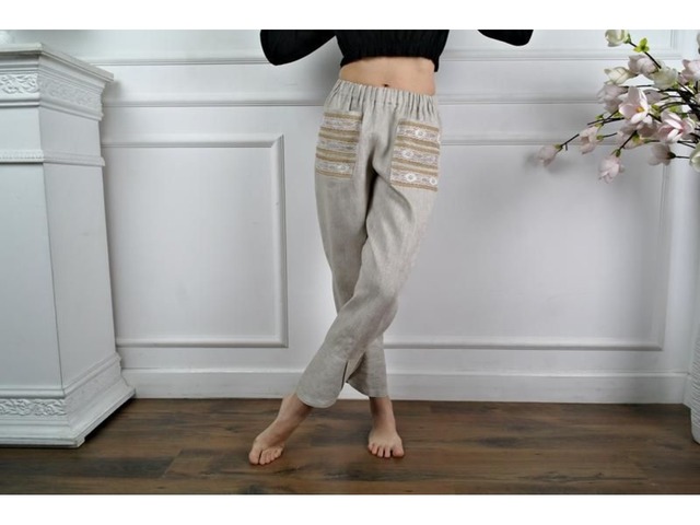 Летние штаны в стиле бохо из натурального льна, летние женские брюки