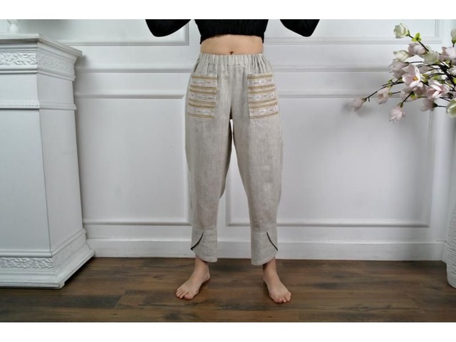 Летние штаны в стиле бохо из натурального льна, летние женские брюки