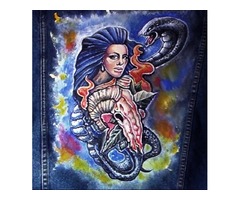 Джинсовая куртка с ручной росписью специальными красками по ткани