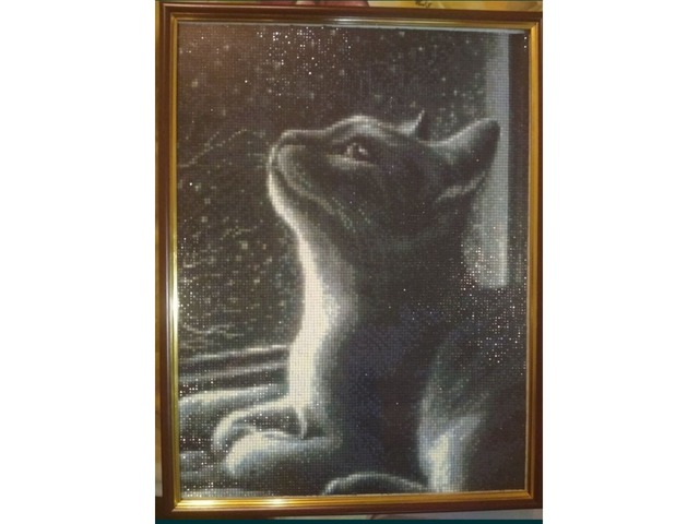 Алмазная картина "Кошка и  снег"
