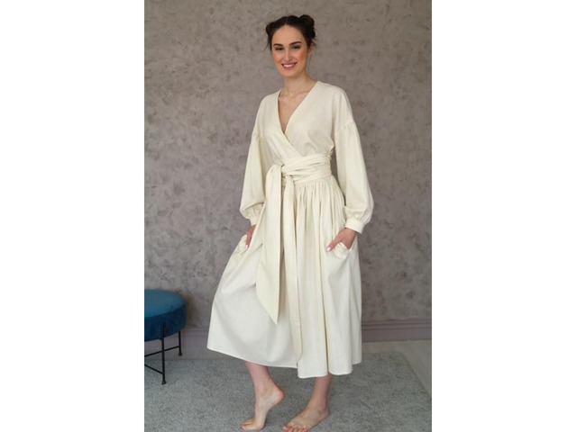 Льняное платье оверсайз с широким поясом Linen Oversized DRESS